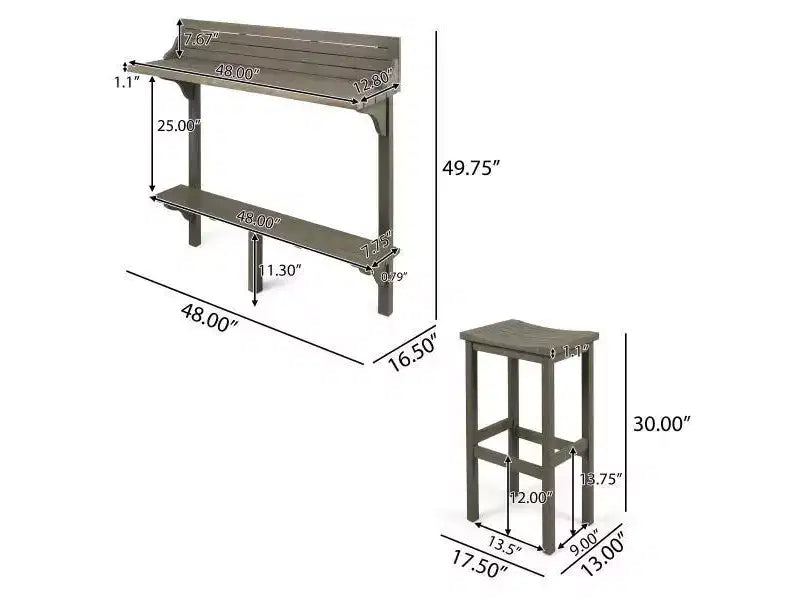 Ensemble de bar 3 pièces en bois d'acacia pour terrasse des Caraïbes - Gris - Christopher Knight Home : Résistant aux intempéries, 2 tabourets de bar, non extensible