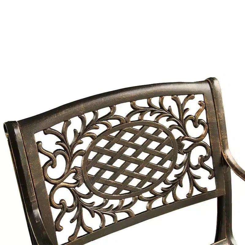 Set da pranzo da esterni 5 pezzi con tavolo da pranzo rotondo da 48" e 4 sedie in alluminio con reticolo tradizionale a maglie ornate - bronzo - Oakland Living