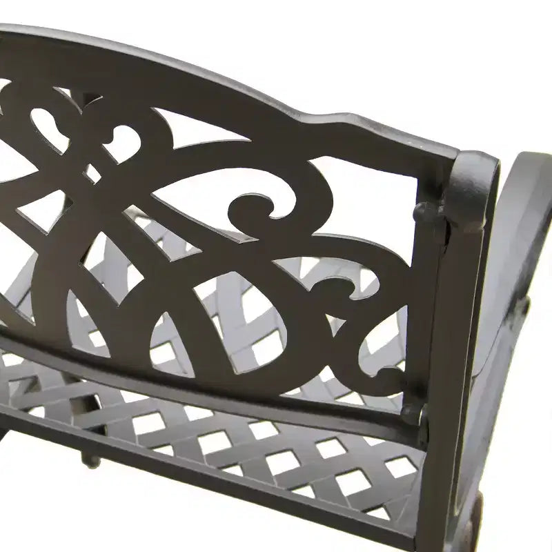 Set da pranzo da esterni 7 pezzi con tavolo rotondo moderno ornato in alluminio a rete da 59 pollici e sedie di lusso nere - Oakland Living
