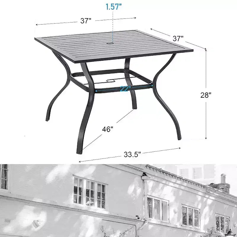 Ensemble de salle à manger de patio 5 pièces avec table en acier avec trou pour parasol de 1,57 po et fauteuils rembourrés - Captiva Designs