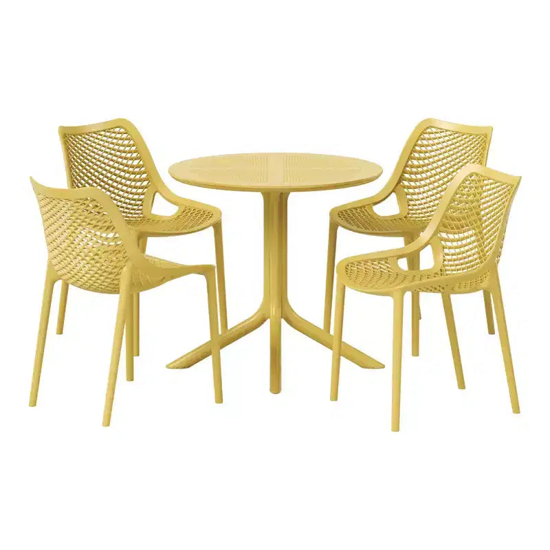 Ensemble de table à manger de terrasse ronde moderne 5 pièces Playa de WestinTrends avec chaises de salle à manger de terrasse empilables