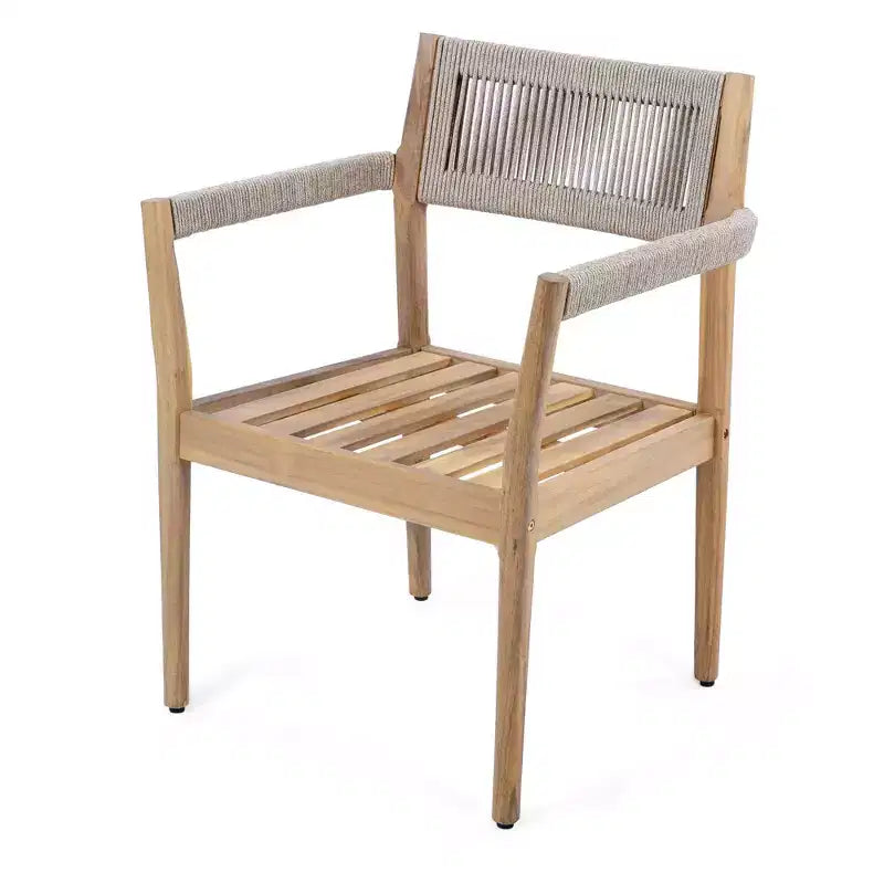 NAYSAYE Ensembles de Repas de Jardin, Chaises Tressées en Bois d'Acacia avec Coussins et Accoudoirs pour Jardin et Bord de Piscine, Crème et Beige, 23.25*21.5*32.25