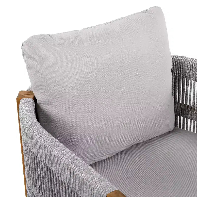 Christopher Knight Home Corin Elara, ensemble de salle à manger d'extérieur 5 pièces en bois d'acacia et corde tressée avec table à lattes et coussins
