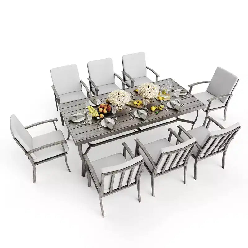 HAPPATIO Set da pranzo da 9 pezzi in alluminio per patio, tavolo e sedie da pranzo per esterni