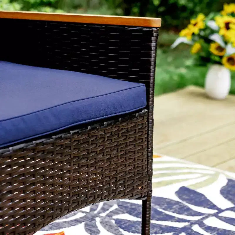 Captiva Designs Ensemble de salle à manger d'extérieur 7 pièces avec table en acier à lattes et chaises en rotin avec coussins amovibles