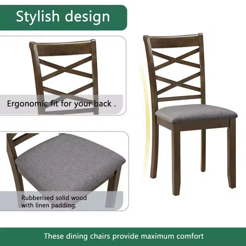 MAYEERTY Ensemble de salle à manger moderne élégant 5 pièces, table en bois avec 4 chaises pour 4 personnes, noyer