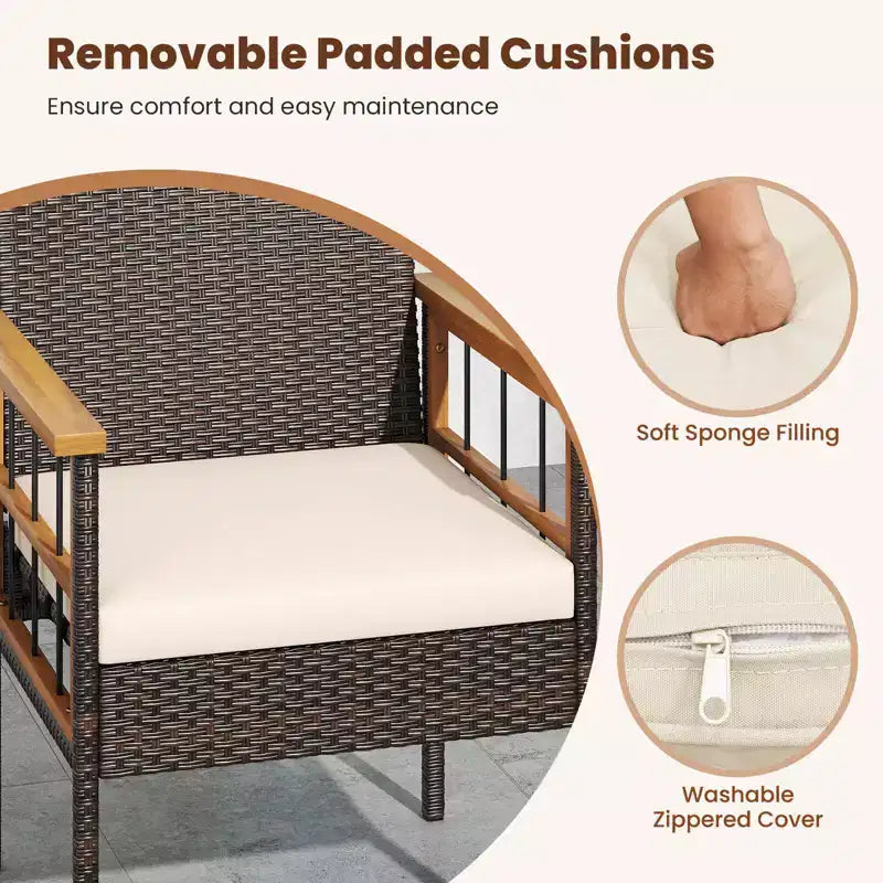 Ensemble de salle à manger Costway 7 pièces en rotin synthétique avec trou pour parasol de 5 cm, coussins pour jardin, terrasse, marron mélangé