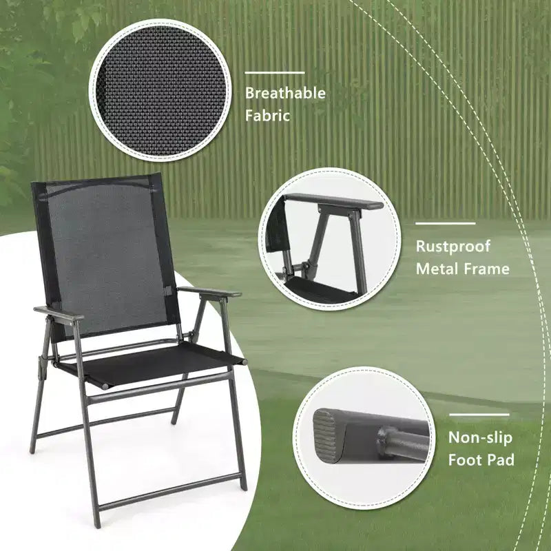 Costway Set da Pranzo Pieghevole da Esterno 5 PZ, Grande Tavolo Rettangolare in Metallo 4 Poltrone a Rete Nere