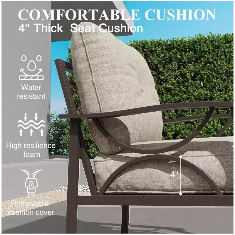 Ensemble de patio extérieur 2 pièces, canapé de patio 3 places en métal résistant aux intempéries de 178 cm et table basse rectangulaire