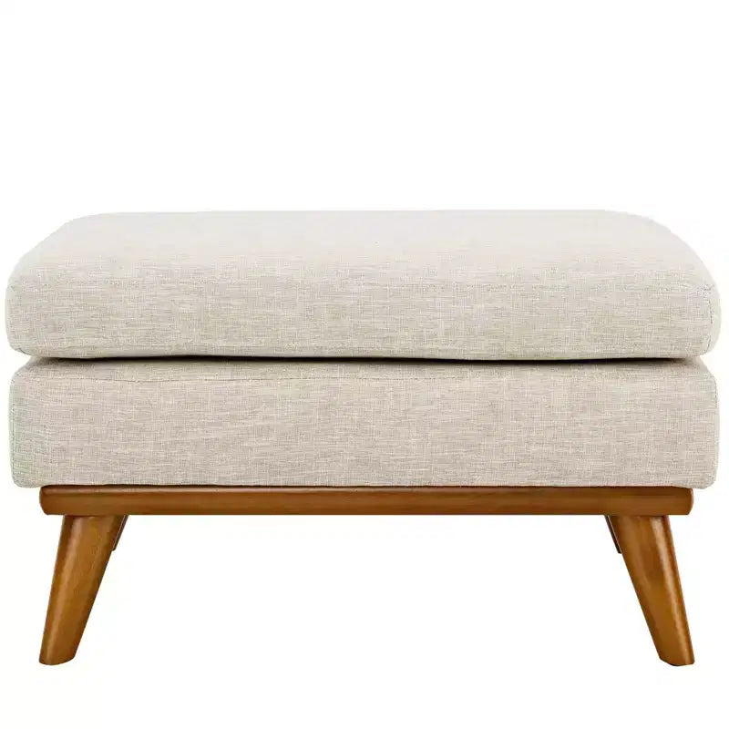 Upholstered Fabric Ottoman ¨C Beige, Rubberwood Legs, 200 kg Capacity
