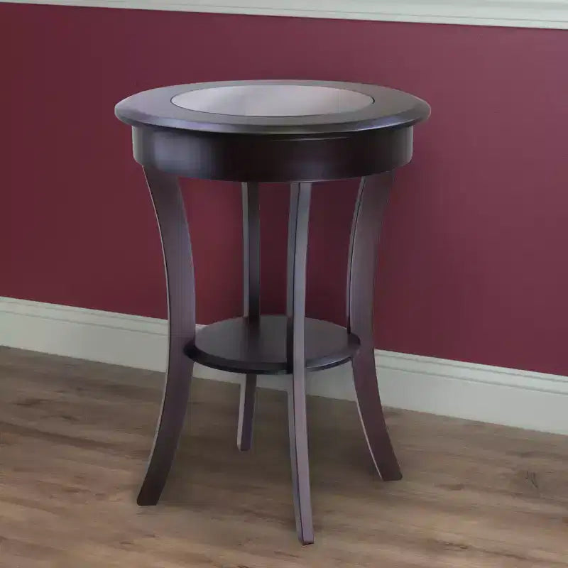 Round Glass-Top Accent Table ¨C Cappuccino, Flared Legs, 68,6 cm Height
