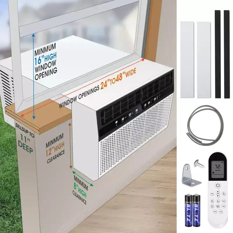 Condizionatore da finestra 12000 BTU, unità CA da finestra 3 in 1 per raffreddare stanze fino a 50 mq, modalità risparmio energetico, 3 velocità della ventola e funzionamento silenzioso