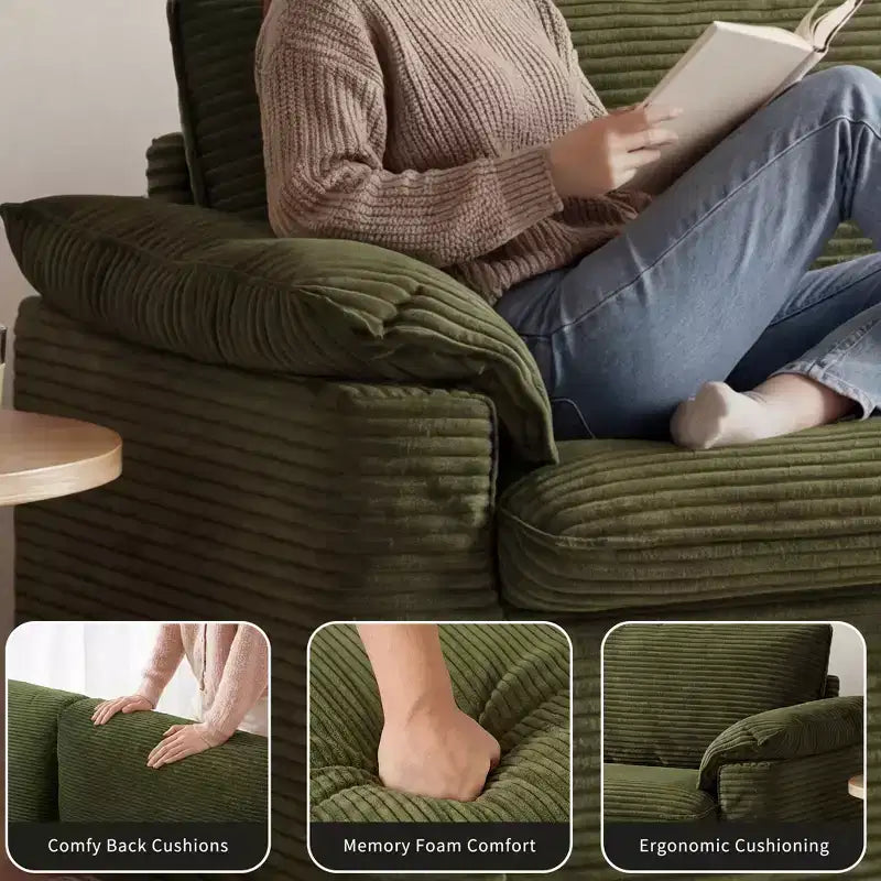 Dyonery 86 Cloud Causeuse, Canapés Causeuse en Velours Côtelé Beige pour Salon Assise Profonde, Coussins Accoudoirs Larges, Structure Robuste Design Ergonomique