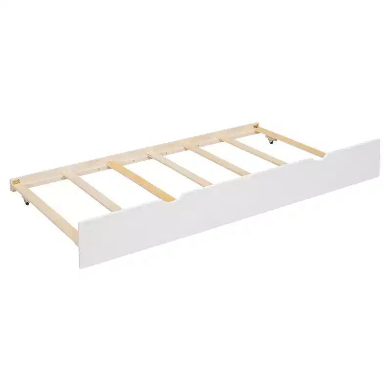 Letto a Castello Whisen Twin over Twin con Letto Estraibile e Scivolo, Scala Contenitore, Design Tetto e Finestra