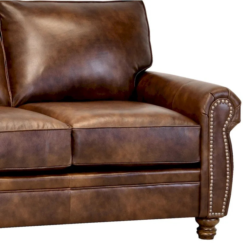 Divano in pelle Cabot marrone pieno fiore
