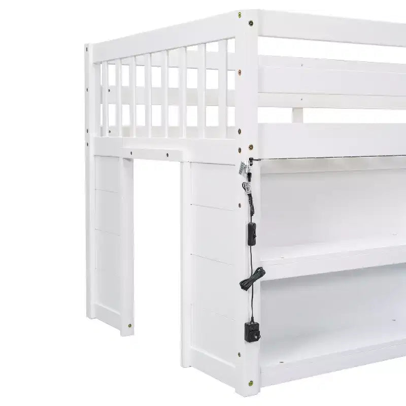 Whisen Letto a soppalco basso per bambini, dimensioni letto singolo, 79,8''L * 43,9''W, con due ripiani e luci LED