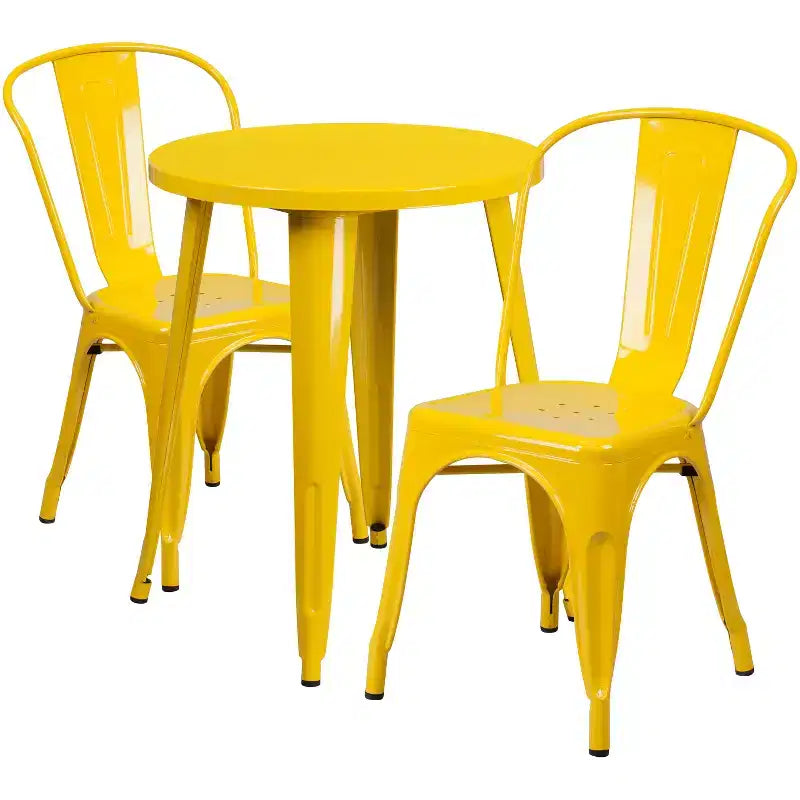 Ensemble de table ronde d'intérieur/extérieur en métal Emma et Oliver de qualité commerciale avec 2 chaises de café