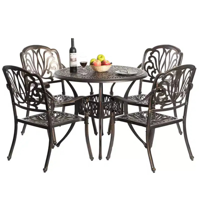 Set da pranzo in bronzo per interni ed esterni 2 sedie con 1 tavolo in alluminio pressofuso per patio