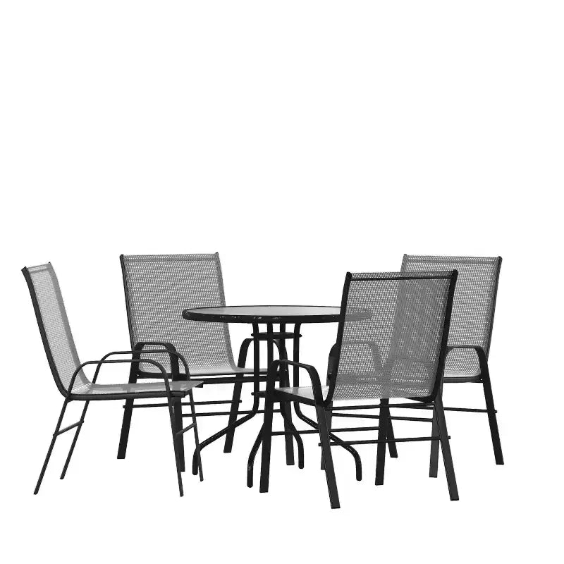 Flash Furniture Ensemble de salle à manger d'extérieur 5 pièces – Table de patio en verre trempé, 4 chaises empilables Flex Comfort