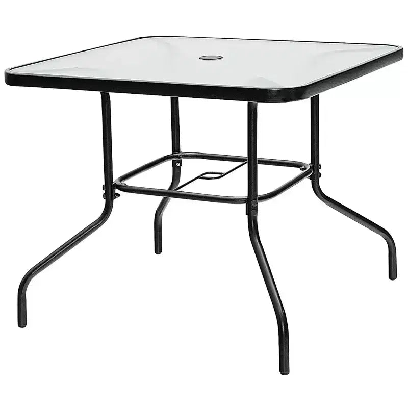 Ensemble de salle à manger Costway 6 pièces pour terrasse avec chaises empilables, table en verre rembourrée et parasol