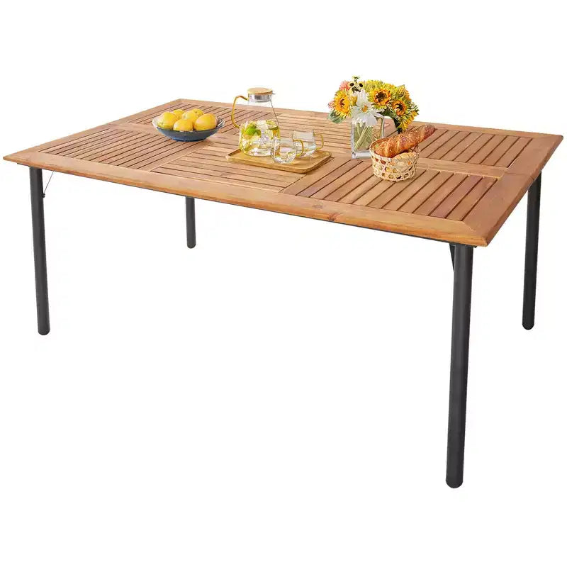 Costway Ensemble de salle à manger d'extérieur 5 pièces en osier avec coussins, fauteuils en bois d'acacia et table avec trou pour parasol