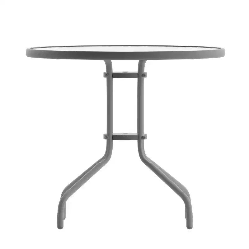 Tavolo rotondo con piano in vetro e base in metallo Emma and Oliver da 31,5'' con 4 sedie impilabili a doghe in alluminio