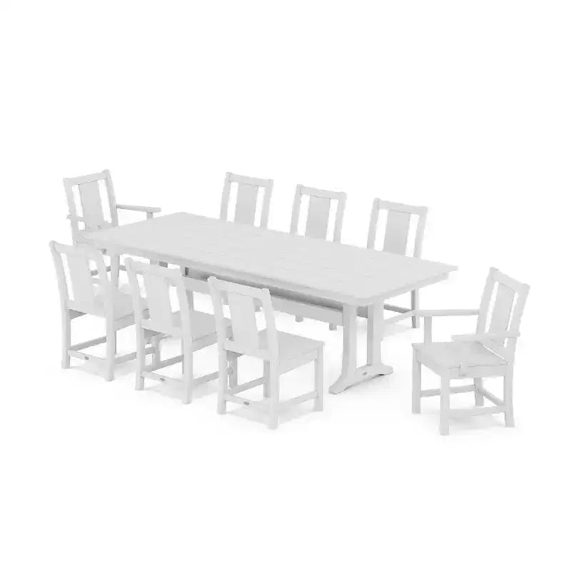 Set da pranzo da esterno POLYWOOD Prairie Farmhouse da 9 pezzi con gambe a cavalletto