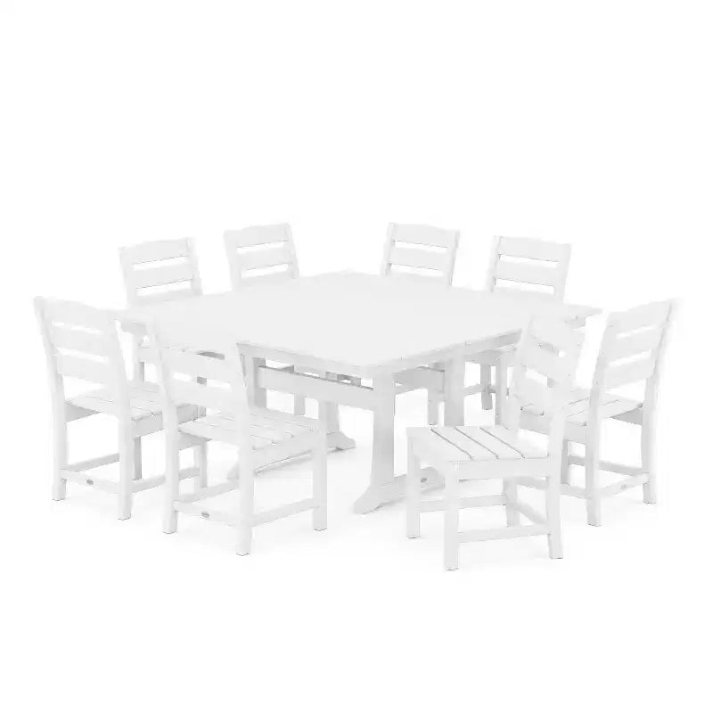 POLYWOOD Ensemble de salle à manger d'extérieur 9 pièces avec table à tréteaux Lakeside Farmhouse
