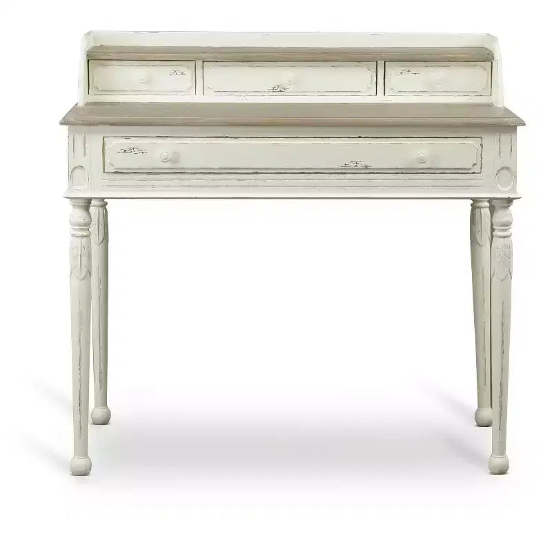 Bureau Anjou traditionnel français Blanc/Marron clair - Baxton Studio : 4 tiroirs, plateau en bois de mindi, mobilier de bureau à domicile
