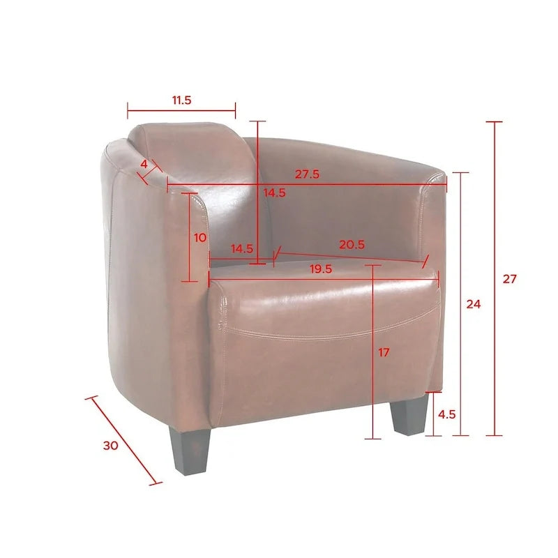 Poltrona Pasargad Home Madison in pelle primo fiore, marrone - L27,5xP30xA27
