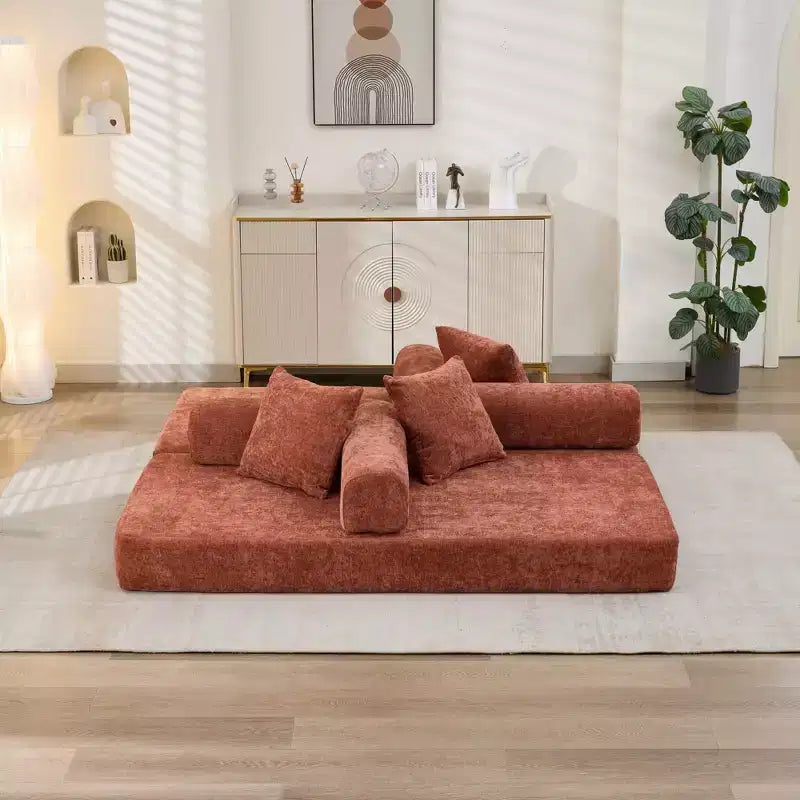 Canapé-lit de sol en chenille avec matelas pliable convertible, futon 2 places pour salon, chambre à coucher
