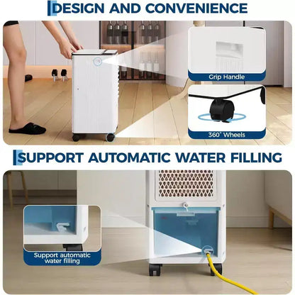 Raffrescatore Evaporativo Portatile da 7 litri con Telecomando, 3 Velocità, Timer e Ventilatore Oscillante per Casa e Ufficio