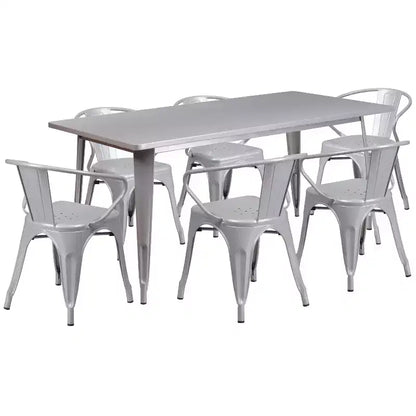 Ensemble table rectangulaire en métal qualité commerciale Emma et Oliver avec 6 chaises avec accoudoirs, pour l'intérieur et l'extérieur