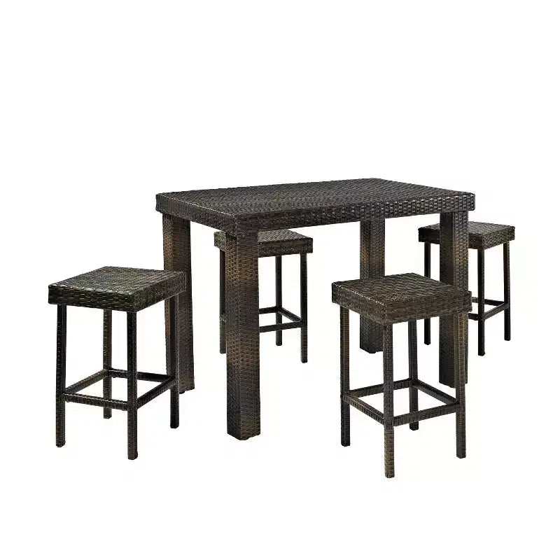 Palm Harbor 5pc Outdoor Wicker Counter Height Dining Set - Brown - Crosley: Steel Frame, UV-Resistant, No Cushion