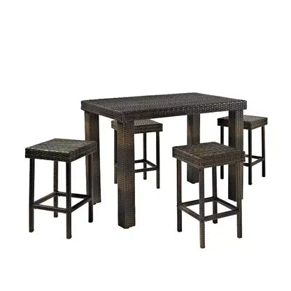 Palm Harbor 5pc Outdoor Wicker Counter Height Dining Set - Brown - Crosley: Steel Frame, UV-Resistant, No Cushion