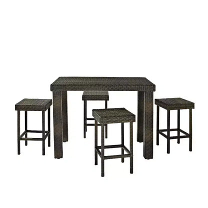 Set da pranzo Palm Harbor a 5 pezzi in vimini da esterno altezza bancone - Marrone - Crosley: Telaio in acciaio, resistente ai raggi UV, senza cuscini