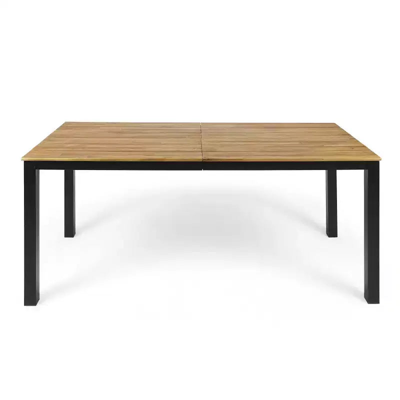 Ensemble de salle à manger extérieur 7 pièces en osier Bleckley - Marron clair/Beige/Teck - Christopher Knight Home : Mobilier de patio en rotin avec plateau de table en acacia