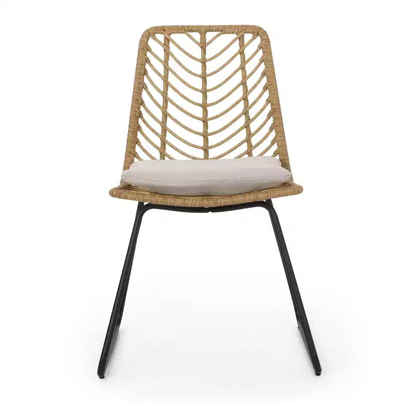 Ensemble de salle à manger extérieur 7 pièces en osier Bleckley - Marron clair/Beige/Teck - Christopher Knight Home : Mobilier de patio en rotin avec plateau de table en acacia