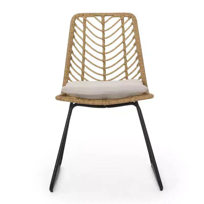 Ensemble de salle à manger extérieur 7 pièces en osier Bleckley - Marron clair/Beige/Teck - Christopher Knight Home : Mobilier de patio en rotin avec plateau de table en acacia