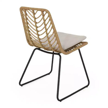 Ensemble de salle à manger extérieur 7 pièces en osier Bleckley - Marron clair/Beige/Teck - Christopher Knight Home : Mobilier de patio en rotin avec plateau de table en acacia