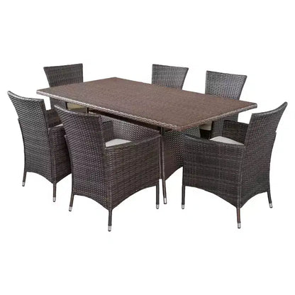Set da pranzo da esterni Jennifer in vimini da 7 pezzi con cuscini: Christopher Knight Home, Struttura in metallo, Resistente alle intemperie