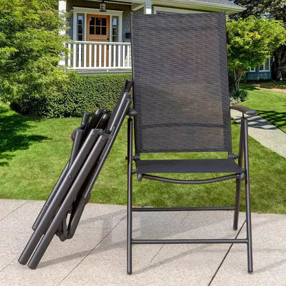 Ensemble de patio 7 pièces avec table rectangulaire et chaises inclinables en toile avec accoudoirs - Captiva Designs : Mobilier de salle à manger extérieur