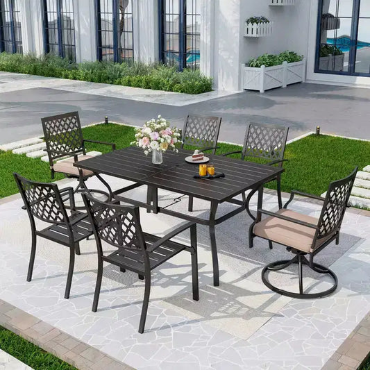 7pc Outdoor Dining Set with 37" Table & Swivel Arm Chairs - Captiva Designs