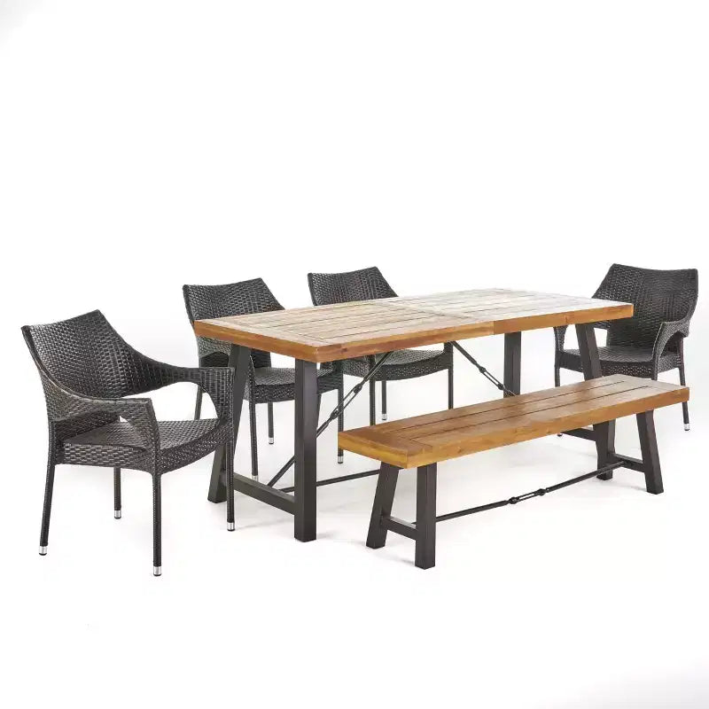 Set da pranzo 6 pezzi Montgomery in acacia e vimini - Teak/Marrone - Christopher Knight Home: Posti a sedere per esterni, ferramenta in acciaio galvanizzato
