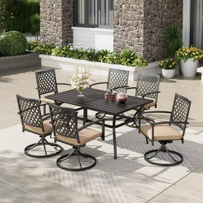 7pc Patio Set with 37" Table & Diamond Back Swivel Arm Chairs - Captiva Designs