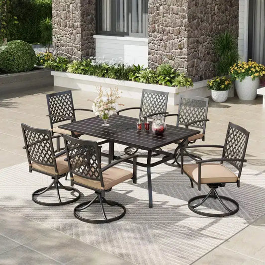 7pc Patio Set with 37" Table & Diamond Back Swivel Arm Chairs - Captiva Designs