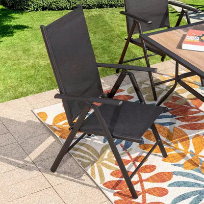 Set da giardino 5 pezzi con tavolo quadrato effetto legno e sedie reclinabili con braccioli - Captiva Designs: Pranzo all'aperto, resistente alle intemperie