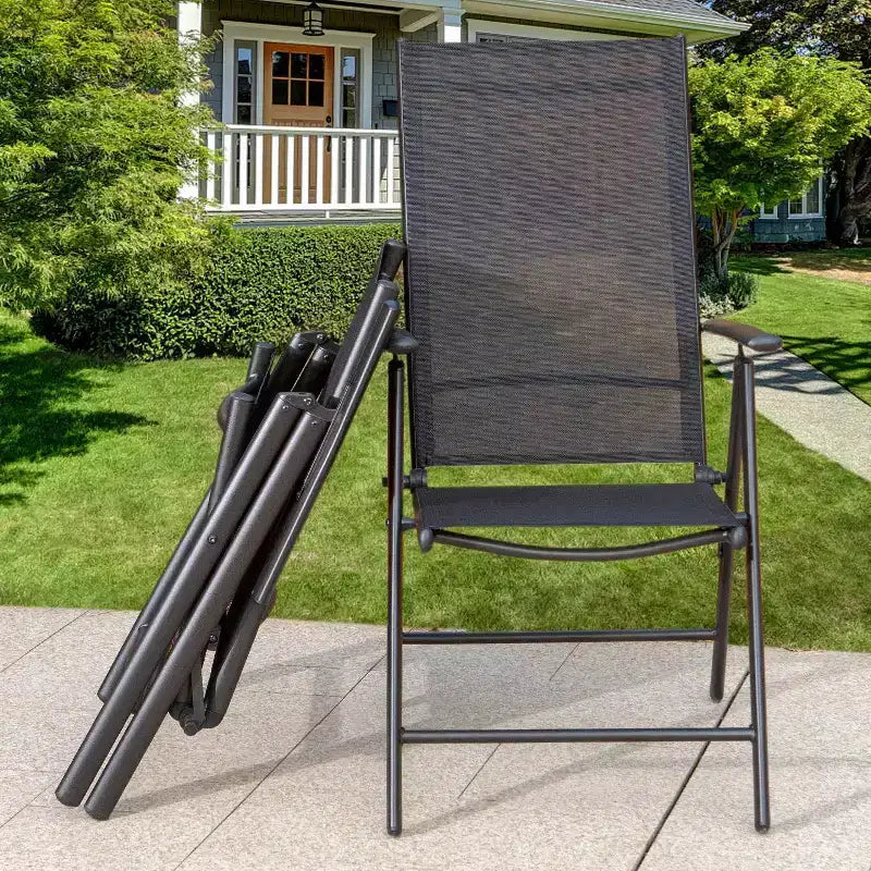 Set da giardino 5 pezzi con tavolo quadrato effetto legno e sedie reclinabili con braccioli - Captiva Designs: Pranzo all'aperto, resistente alle intemperie