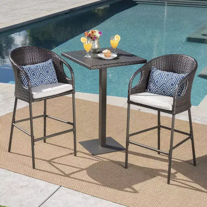 Dominica 3pc Square Wicker Outdoor Patio Bar Set: Weather-Resistant, Iron Frame - Christopher Knight Home