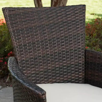 Set da pranzo da esterni a 6 pezzi Jennys in acacia/vimini – Marrone – Christopher Knight Home: Resistente alle intemperie, Struttura in ferro, Panca inclusa